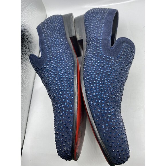 Moretti Blue Black Label Size 8 Crystal Loafer Leather Upper Slip on Red Bottoms - Picture 8 of 10